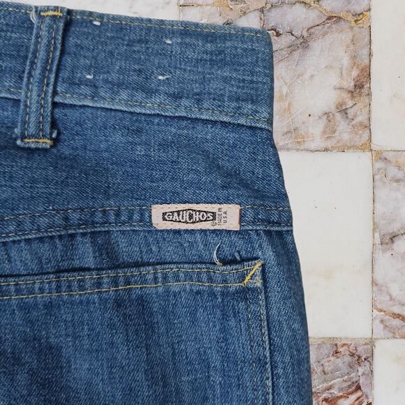 Vintage 70s High Rise Flare Jeans Size 28 Medium Wash Denim Gauchos Brand - Picture 11 of 13
